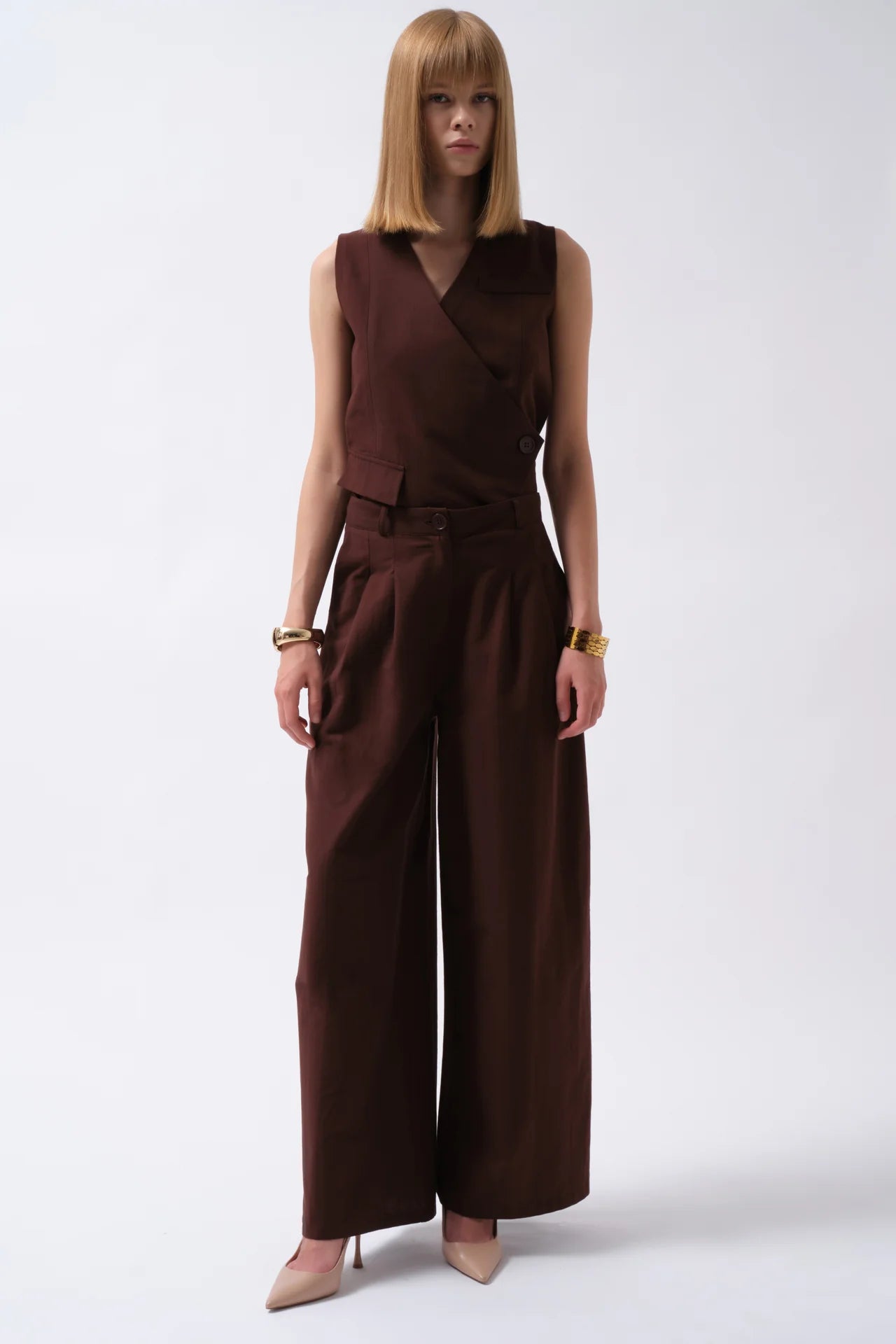 Side Button Asymmetrical Linen Vest
