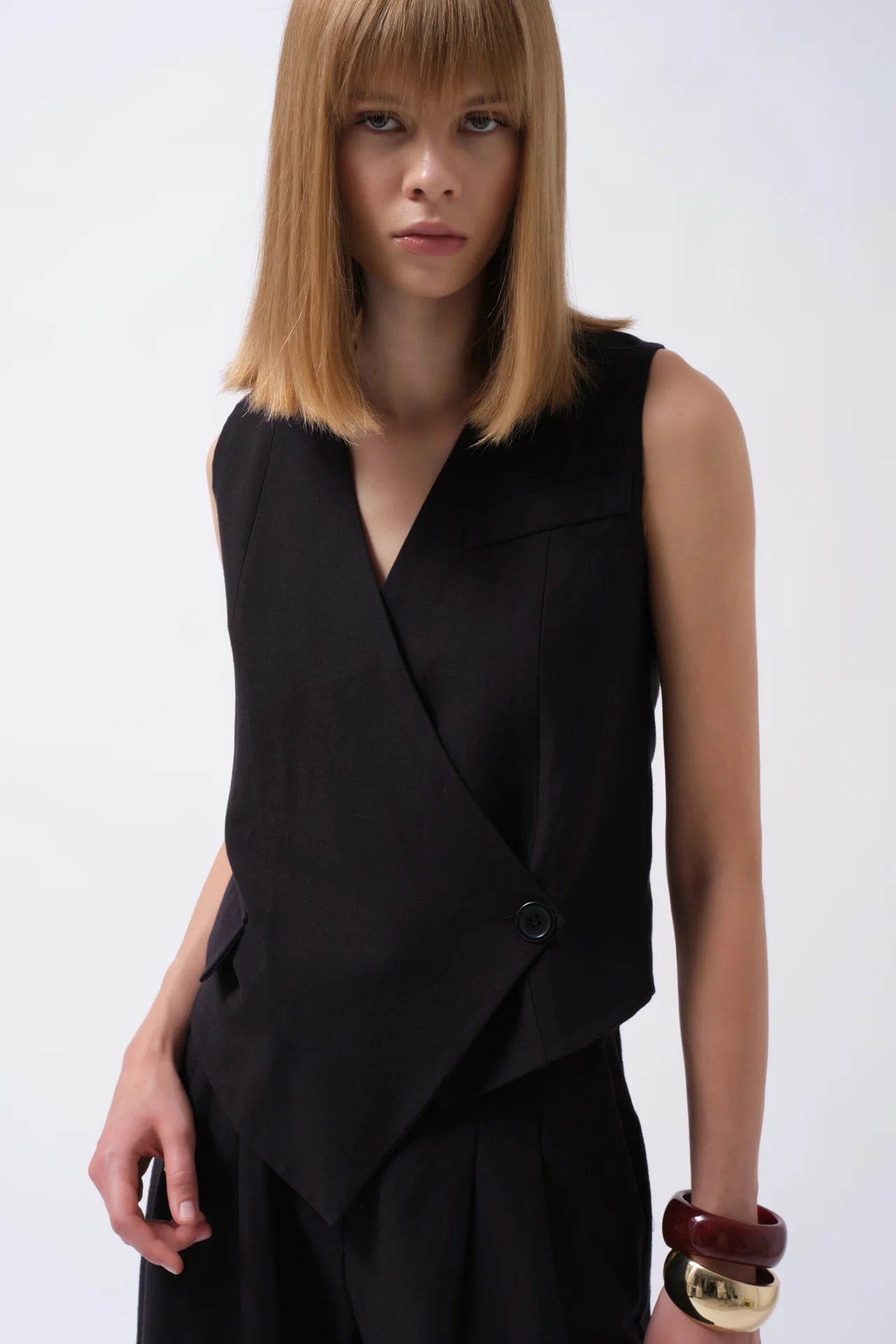 Side Button Asymmetrical Linen Vest