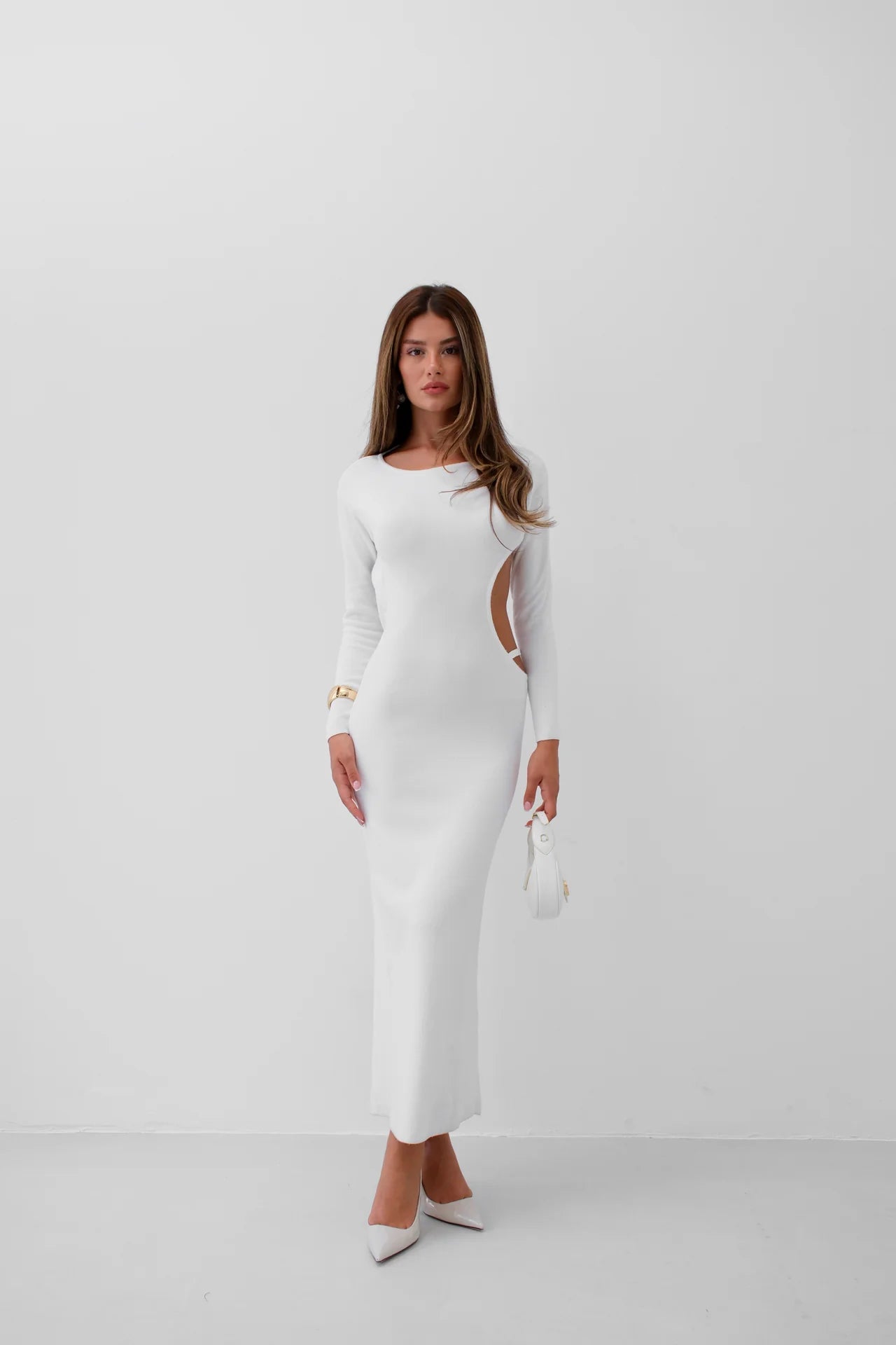 Crew Neck Backless White Dress