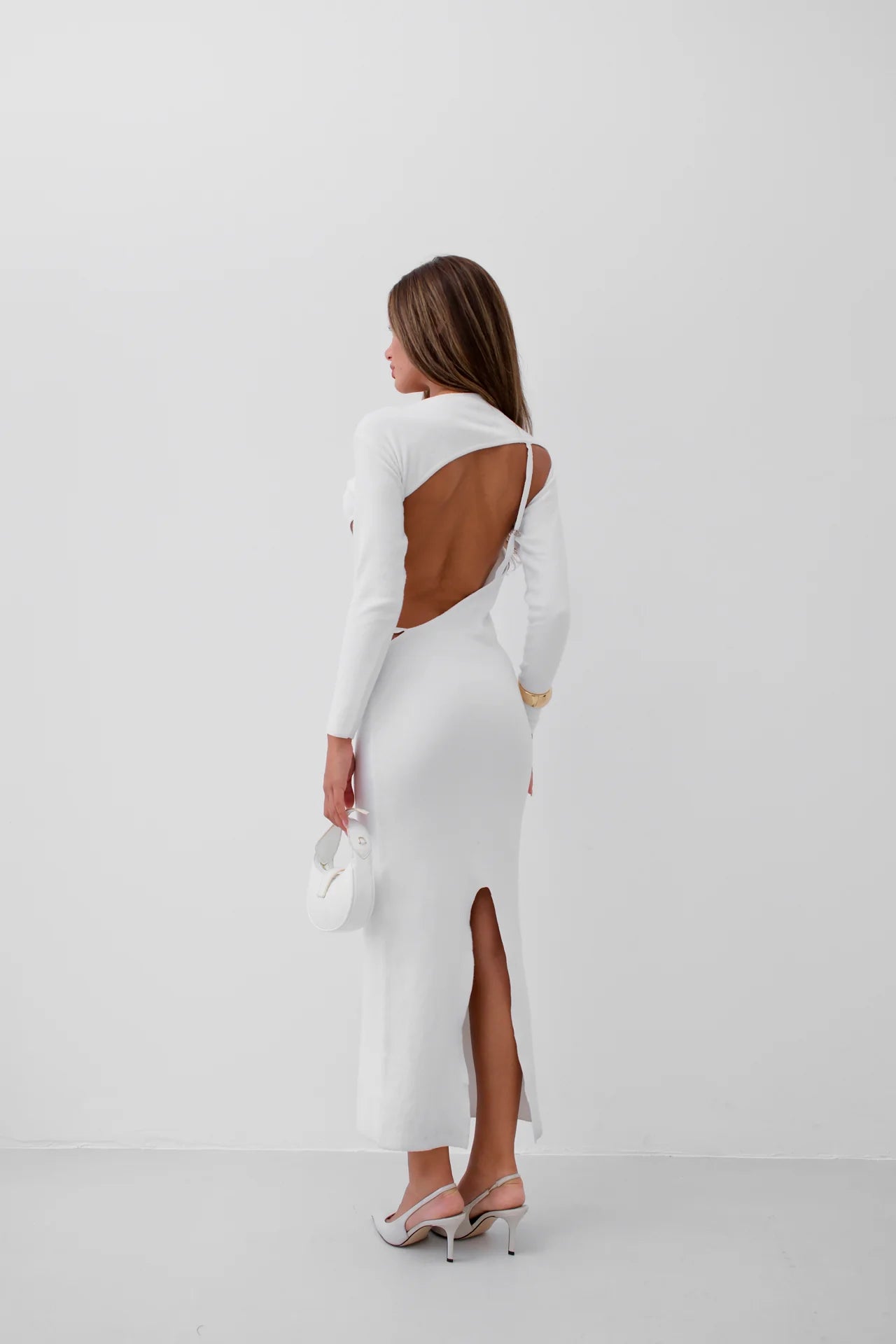 Crew Neck Backless White Dress