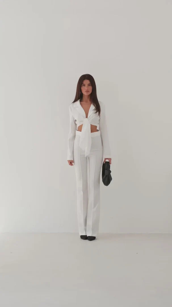 Tied Ecru Crop Jacket Trouser Set