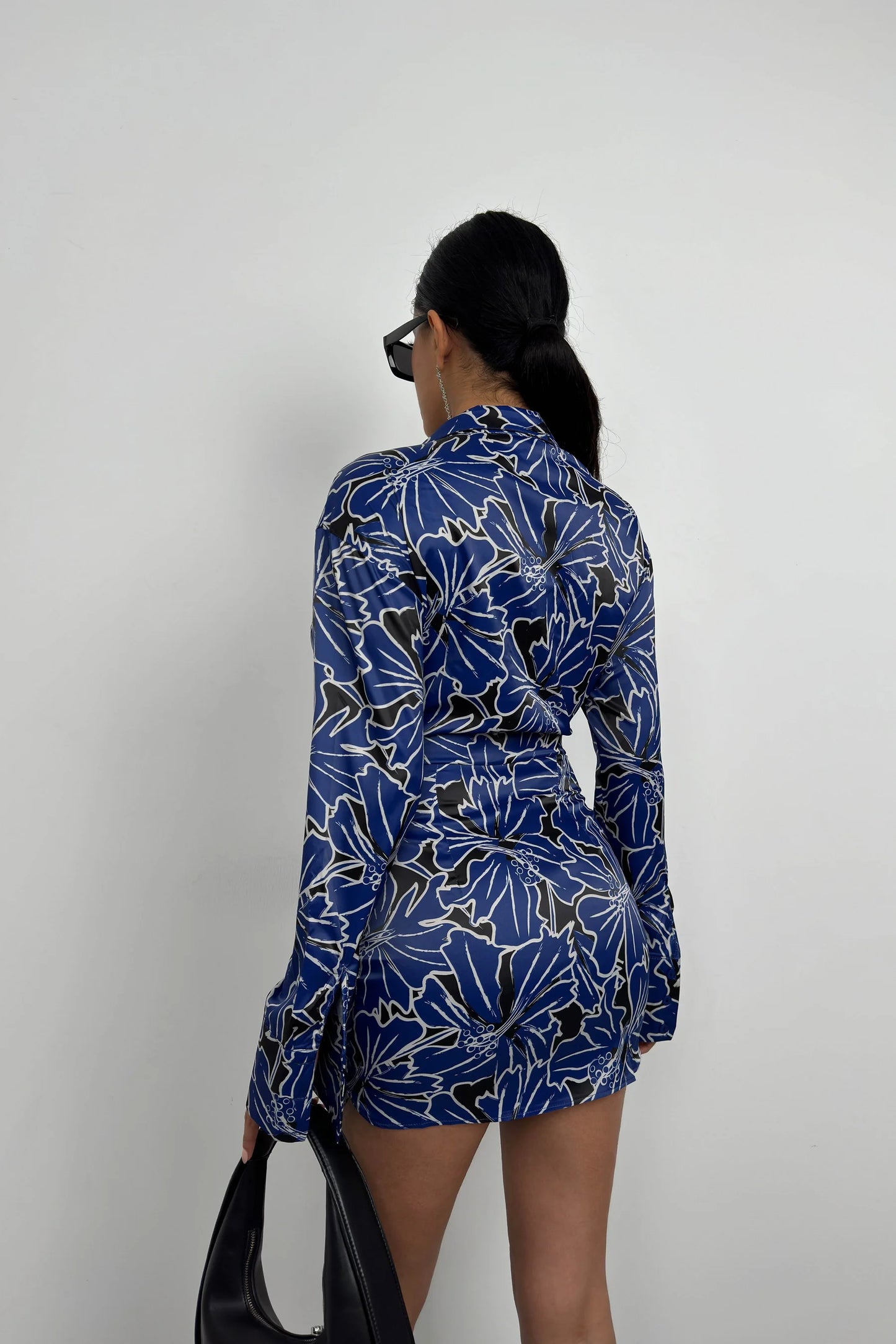 Patterned Tied Blue Mini Dress