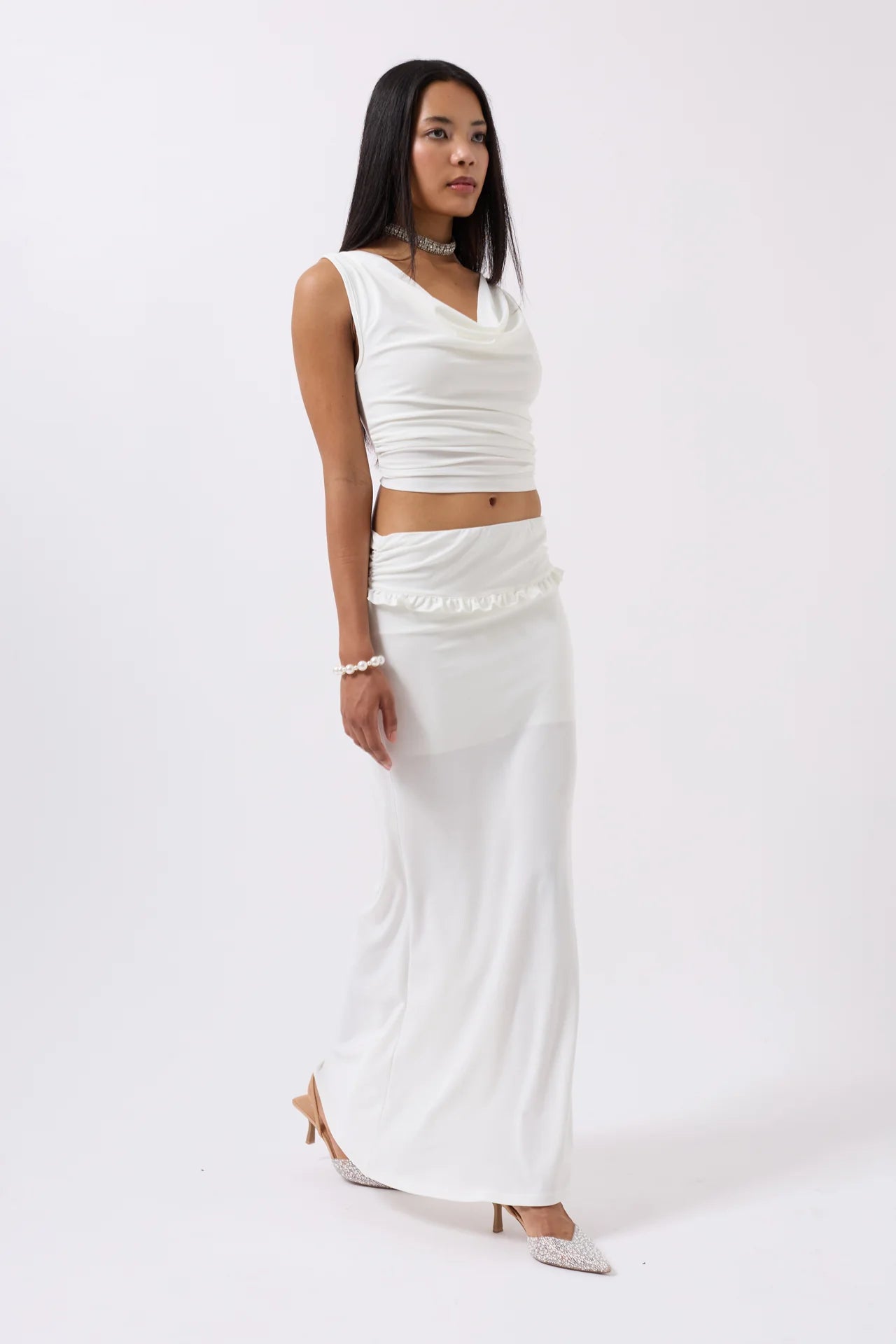 Folded Waist Detail Maxi Skirt