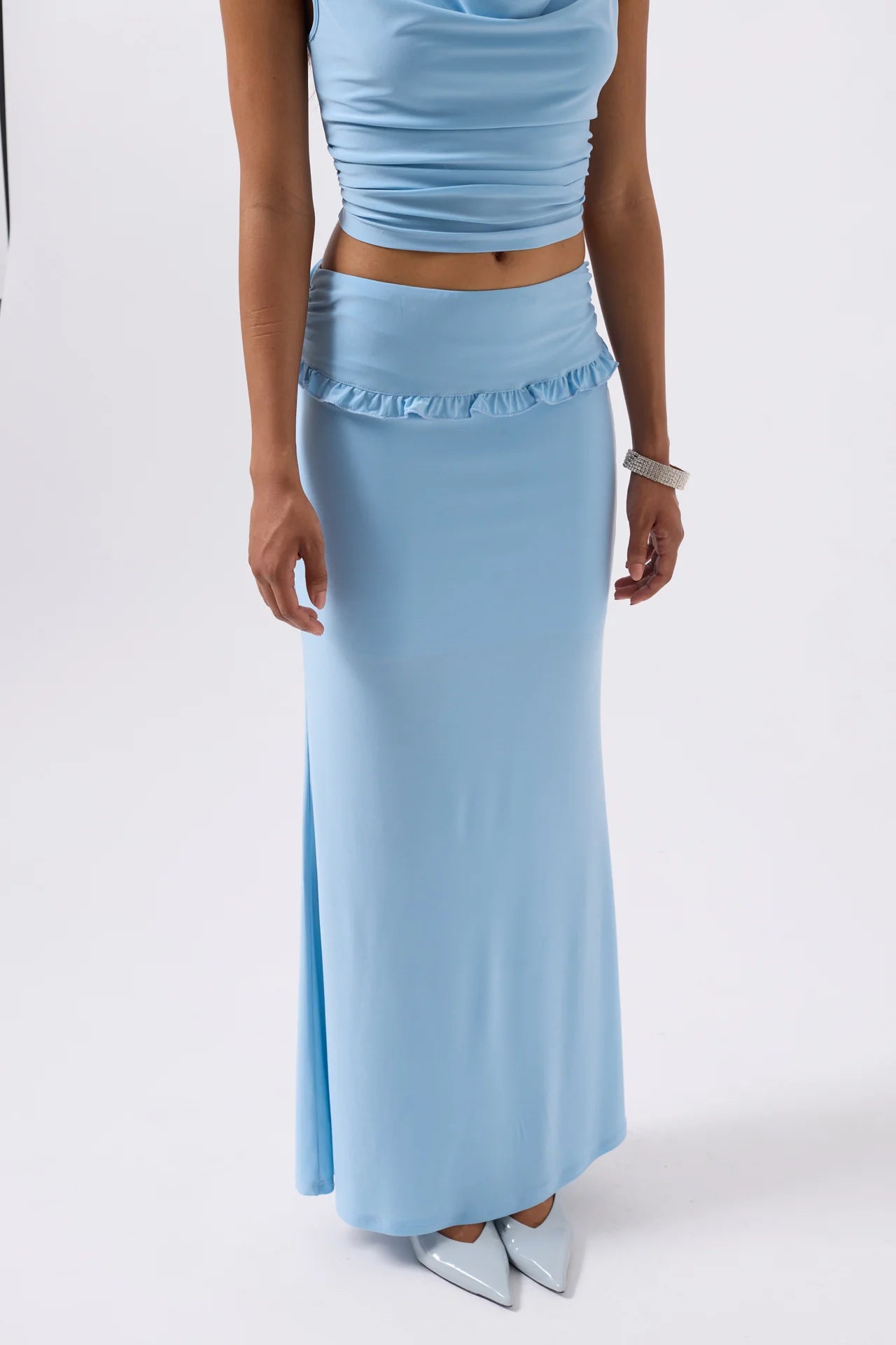 Folded Waist Detail Maxi Skirt