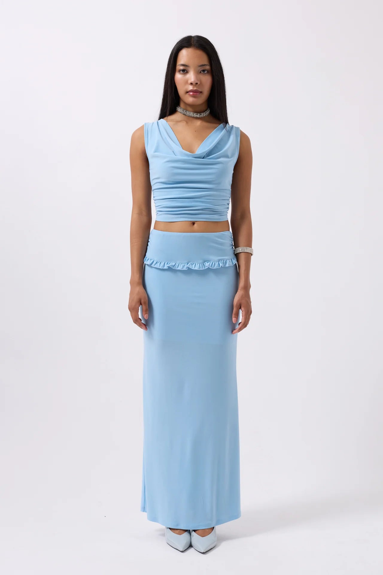 Folded Waist Detail Maxi Skirt
