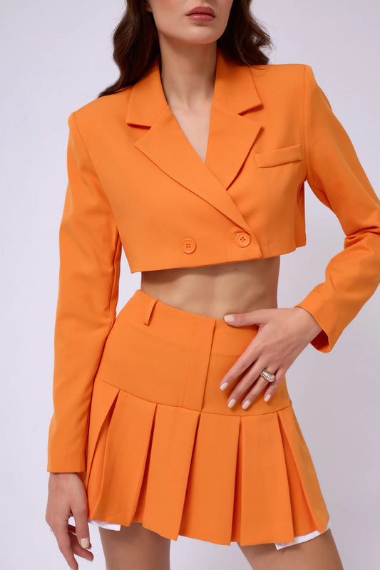 Pleated Skirt Crop Jacket Set
