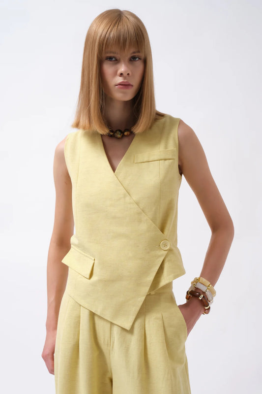 Side Button Asymmetrical Linen Vest