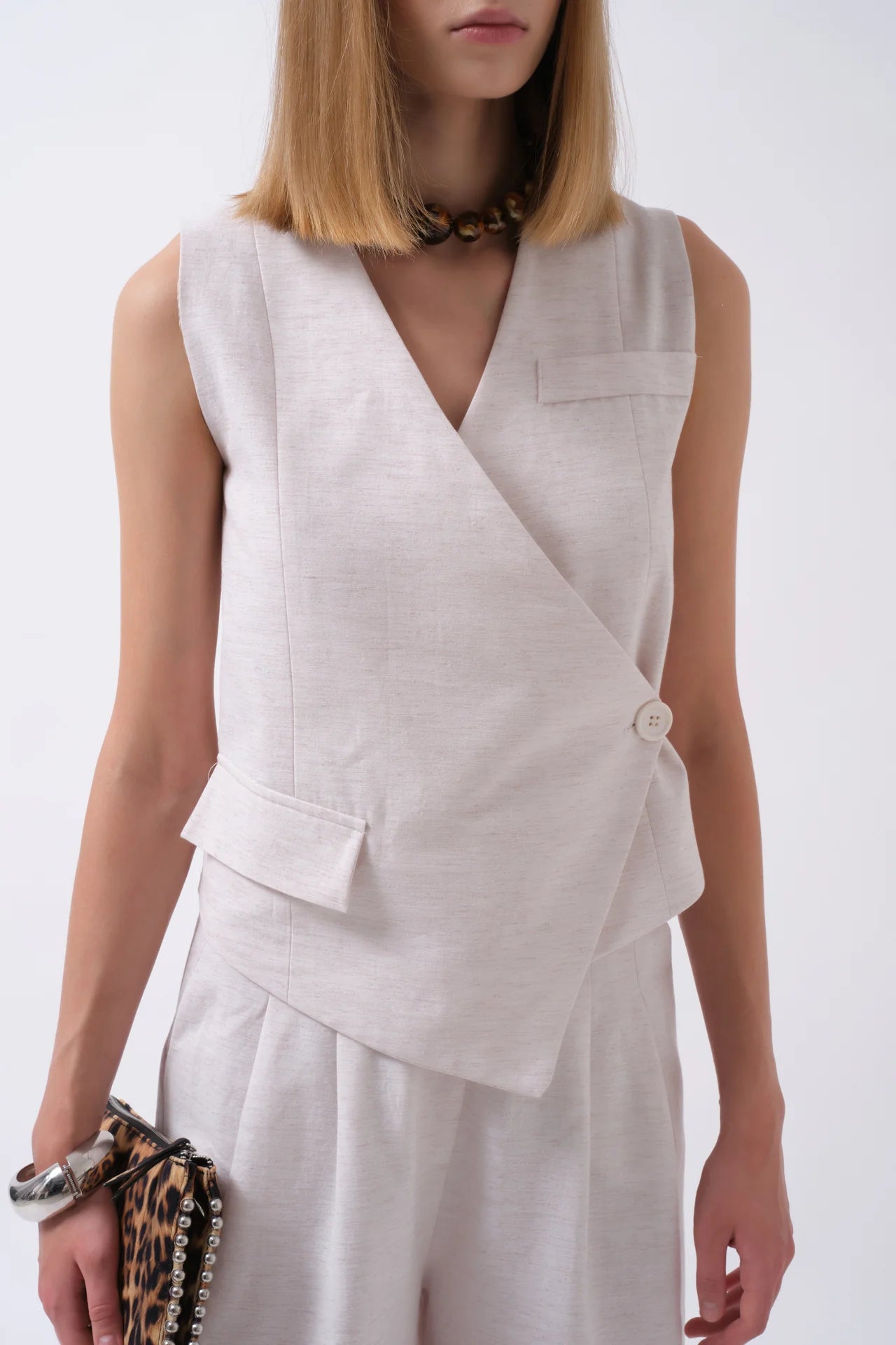 Side Button Asymmetrical Linen Vest