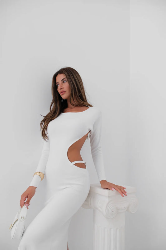 Crew Neck Backless White Dress