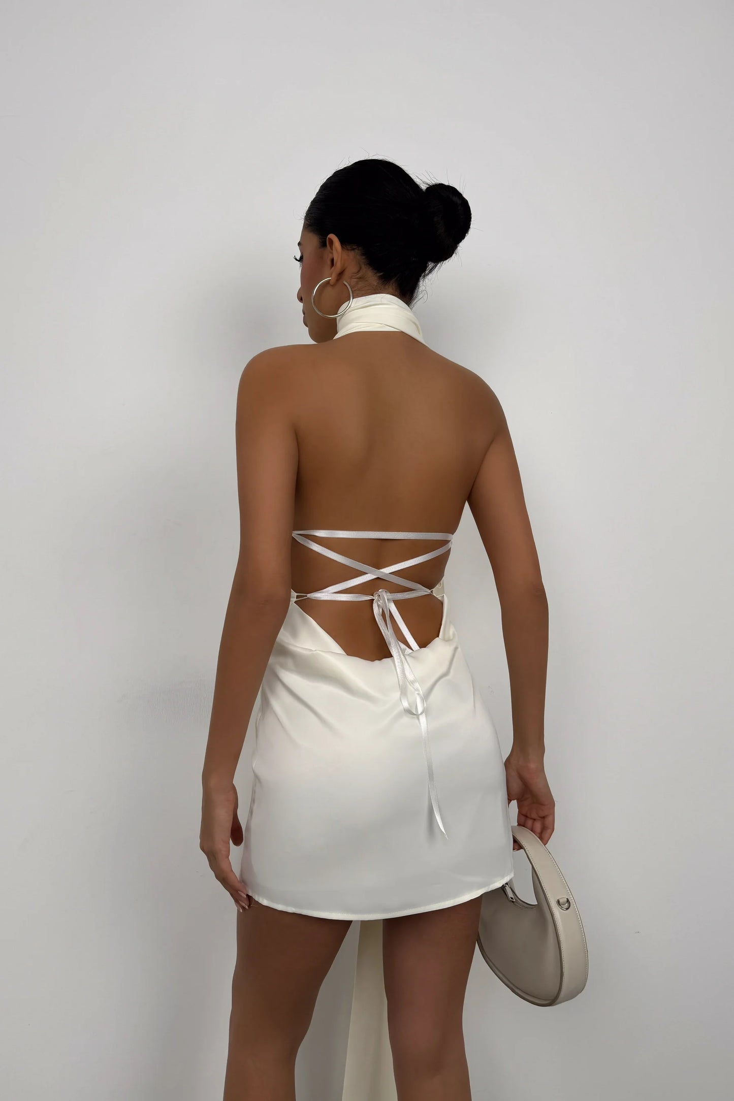 Neck Tie Detail White Dress