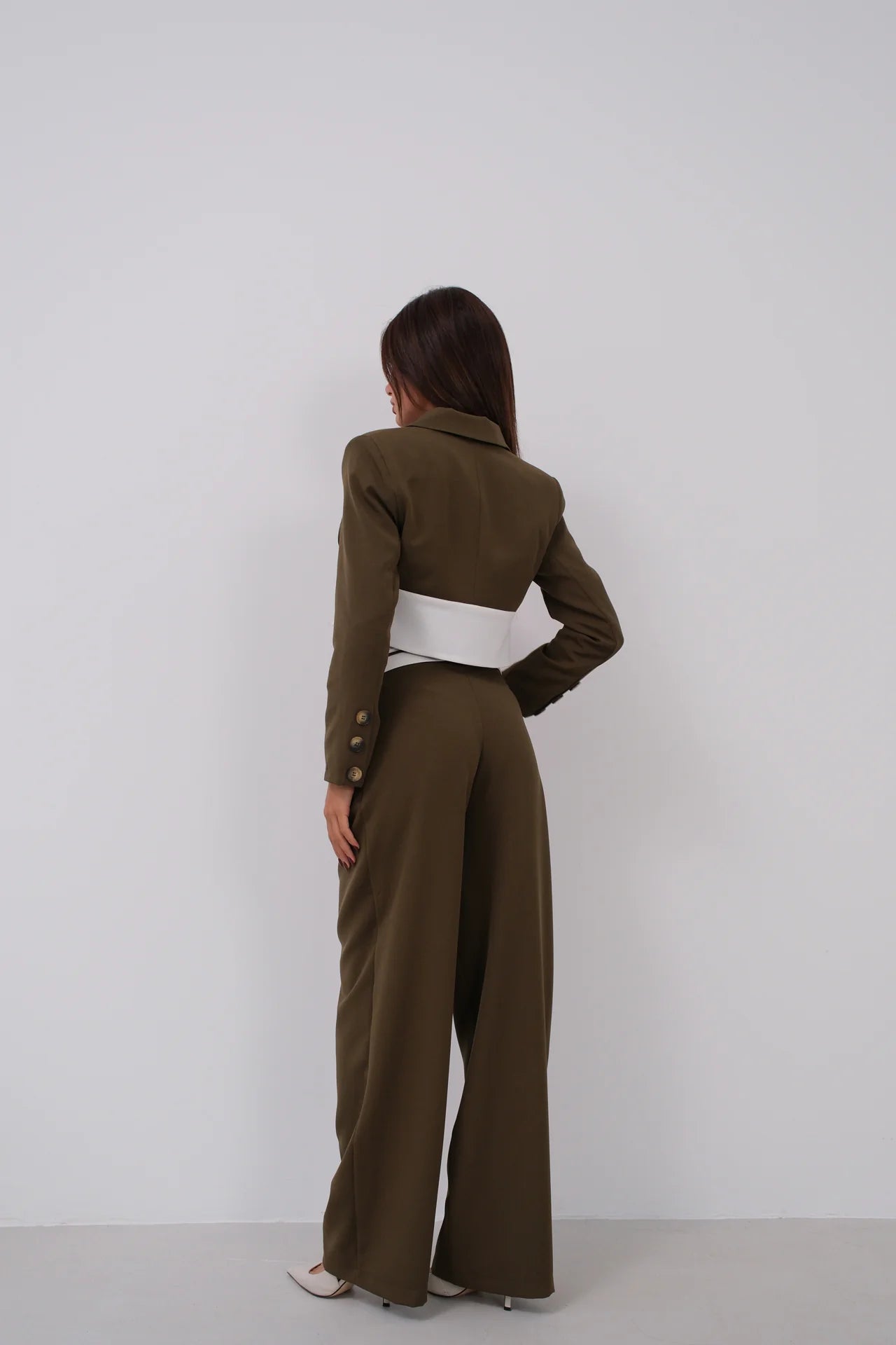 Garnished Jacket Trousers Khaki Suit