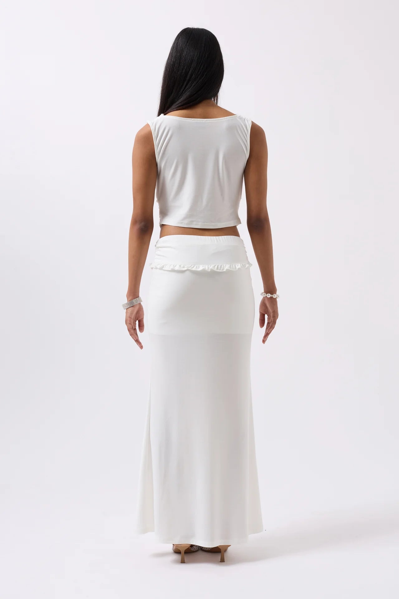 Folded Waist Detail Maxi Skirt