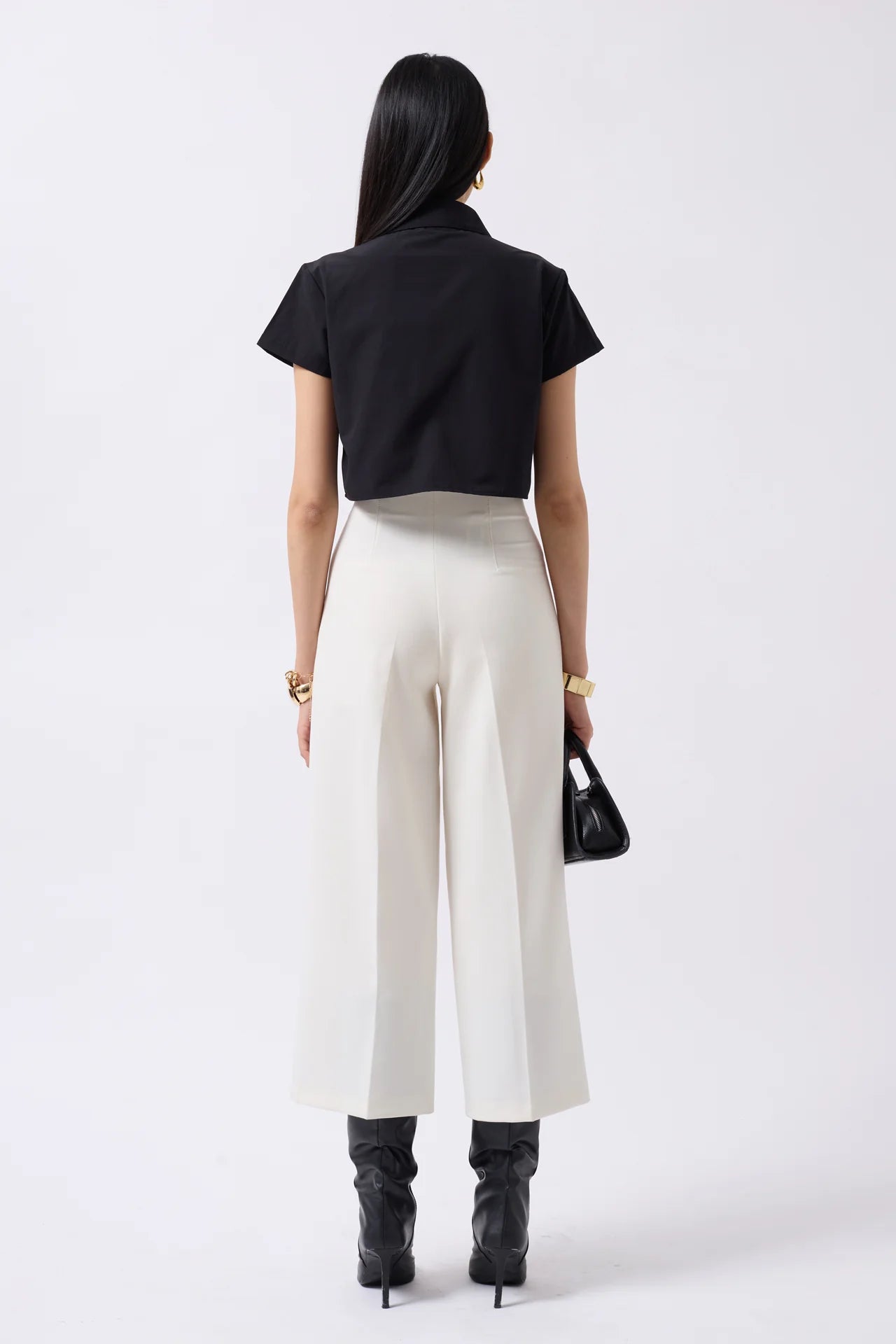 Ribbon Detail Crop Blue Shirt