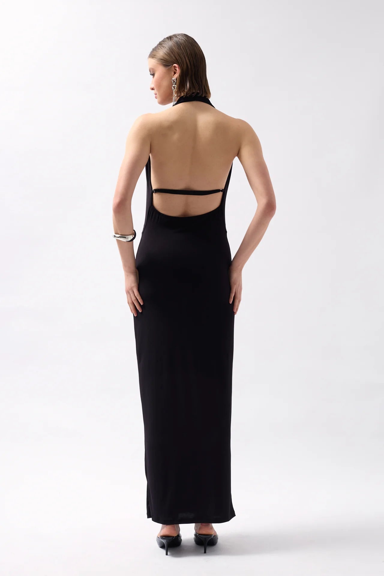 Shawl Collar Low-Cut Maxi Dress